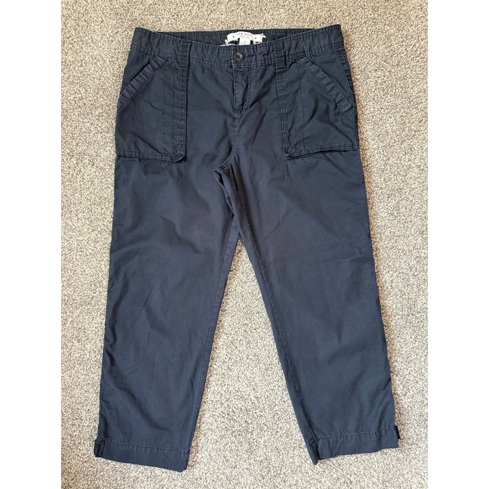 Old Navy Utility Crop Pants Womens 10 Black Mid Rise Cargo Y2K 2008 Capri